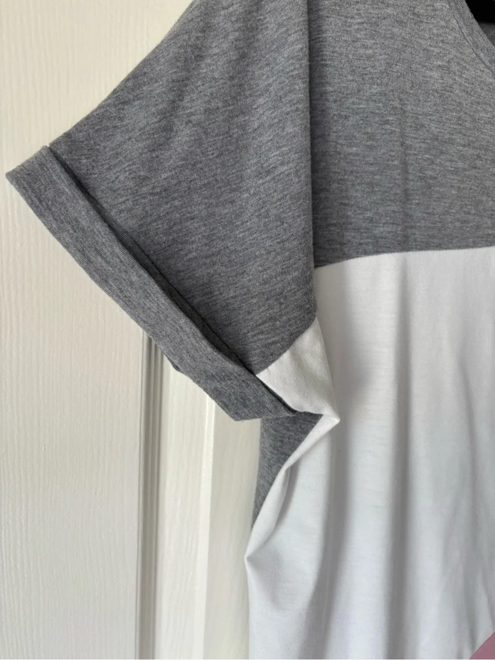 Women’s Colorblock Mini T-Shirt Dress - Gray, White & Pink
